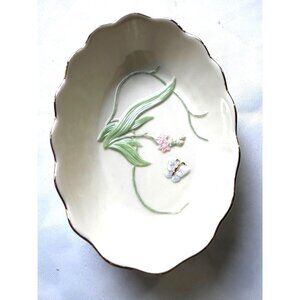 Lenox Floral Porcelain Dish Raised Butterfly Gold rim Trinket Candy Bowl Holiday